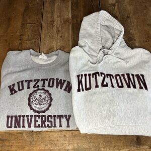 Vintage 90s Lot 2 Kutztown University Reverse Weave Sweatshirt Hoodie Medium